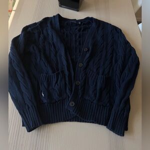 Polo Ralph Lauren Navy Blue Cable-Knit Cotton Cardigan - Size M Classic Pony
